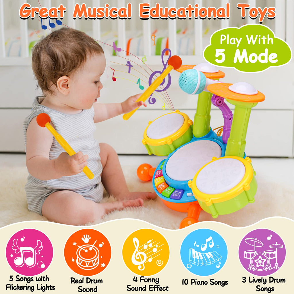 Drum Set for Toddlers with 2 Drum Sticks and Microphone