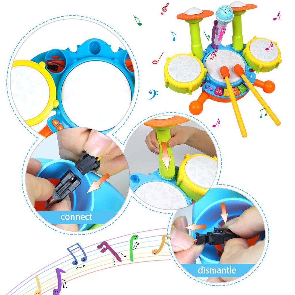 Drum Set for Toddlers with 2 Drum Sticks and Microphone