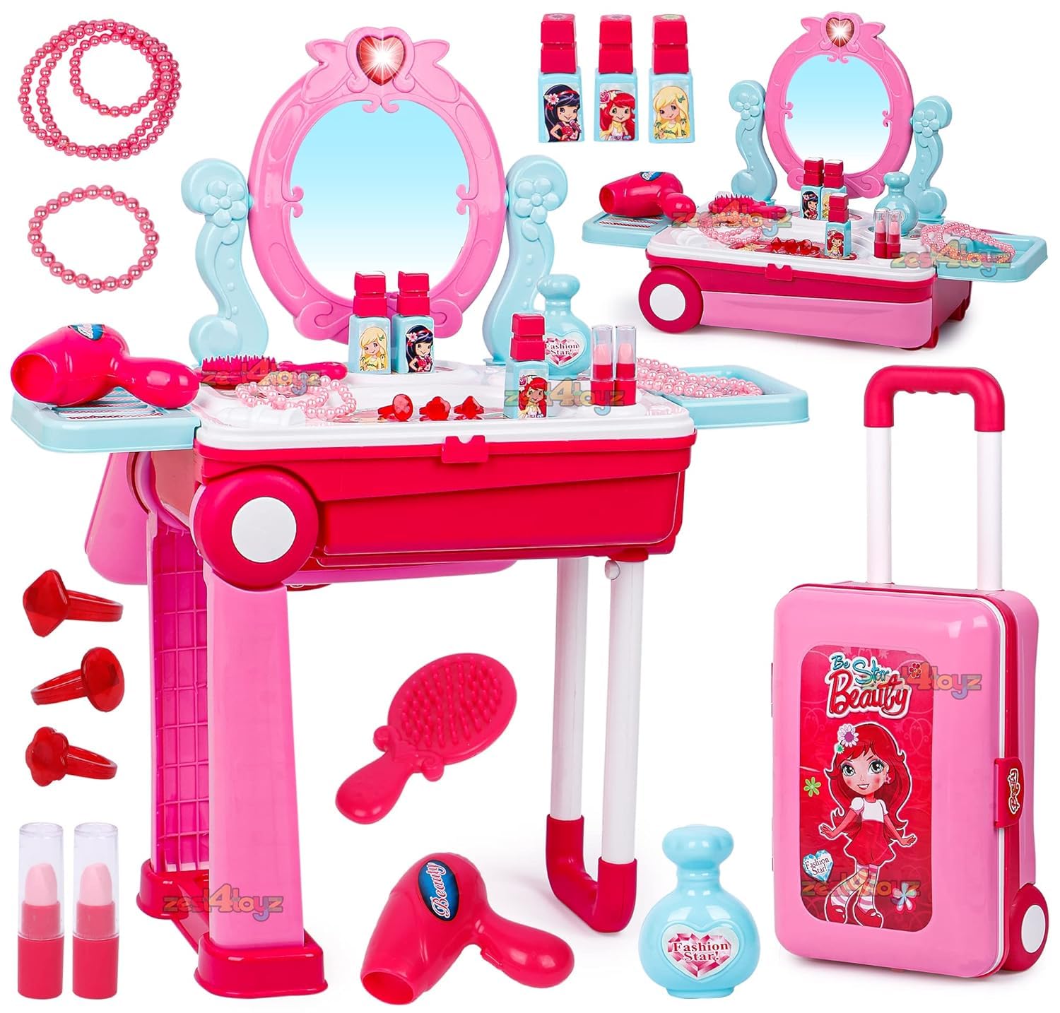 3 in 1 Beauty Makeup Plastic Pretend Play Set with Suitcase