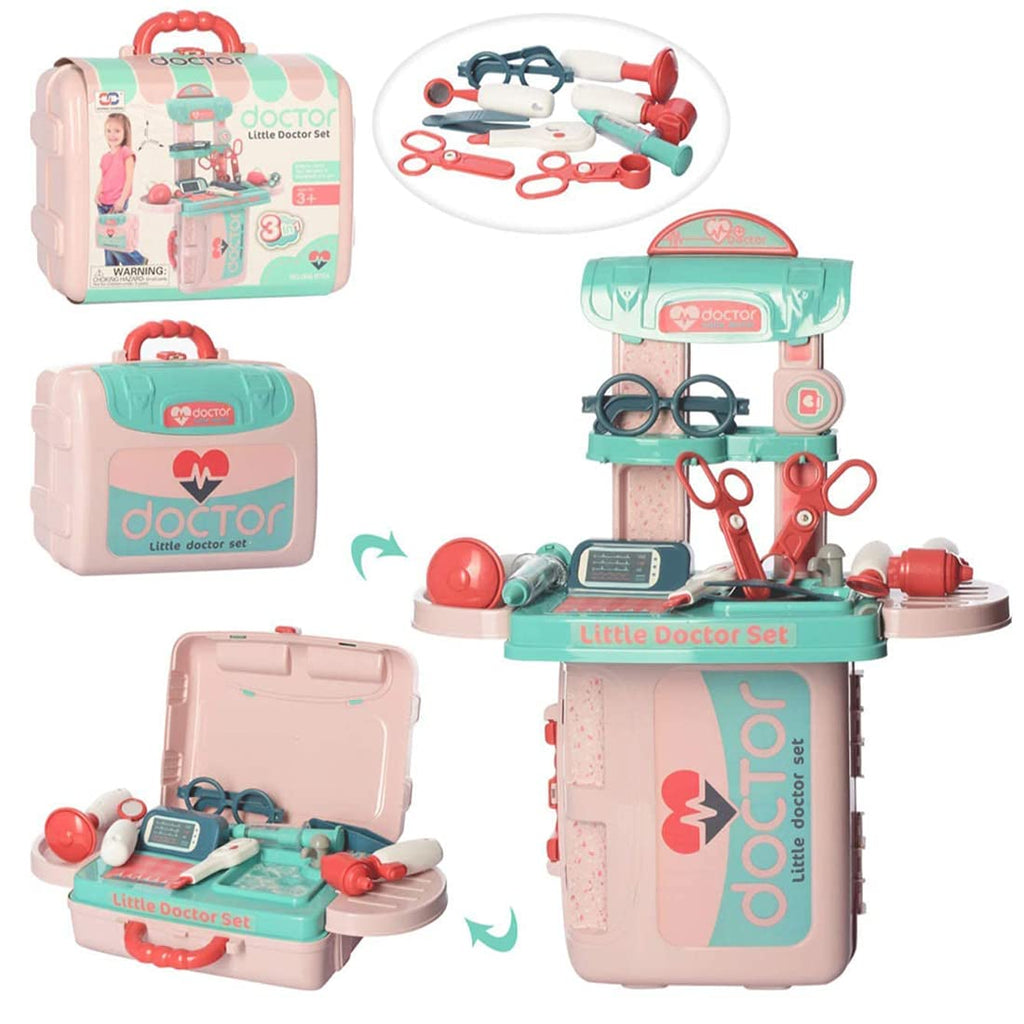 Doctor Play Set with Suitcase and 18 Pieces - Pink
