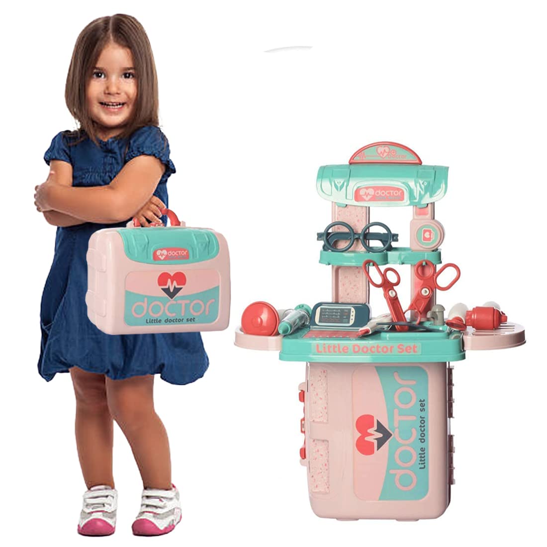 Doctor Play Set with Suitcase and 18 Pieces - Pink