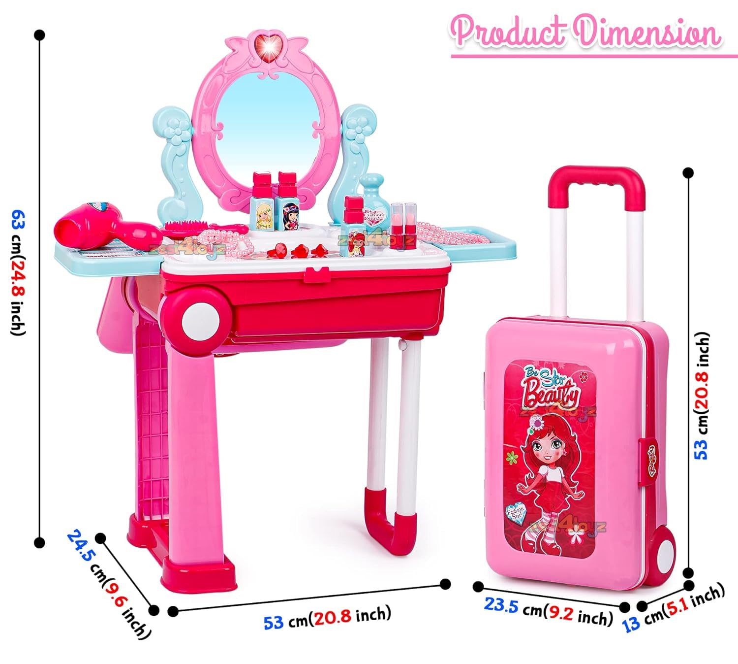 3 in 1 Beauty Makeup Plastic Pretend Play Set with Suitcase