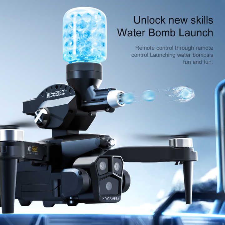 K11 Max Aerial Photography Drone with Water Bomb Launcher | 4K Triple HD Cameras | Brushless Motor | Optical Flow Positioning | Gesture Control | Real-Time HD Transmission
