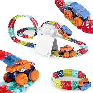 Racing Track Set Toy - Flexible and Bendable Twist Toy Set with Racing Car, B/O DIY Rapid Racing Track with Car Toys and Games for Boys, Girls, Kids (102 Pcs) - Multicolor