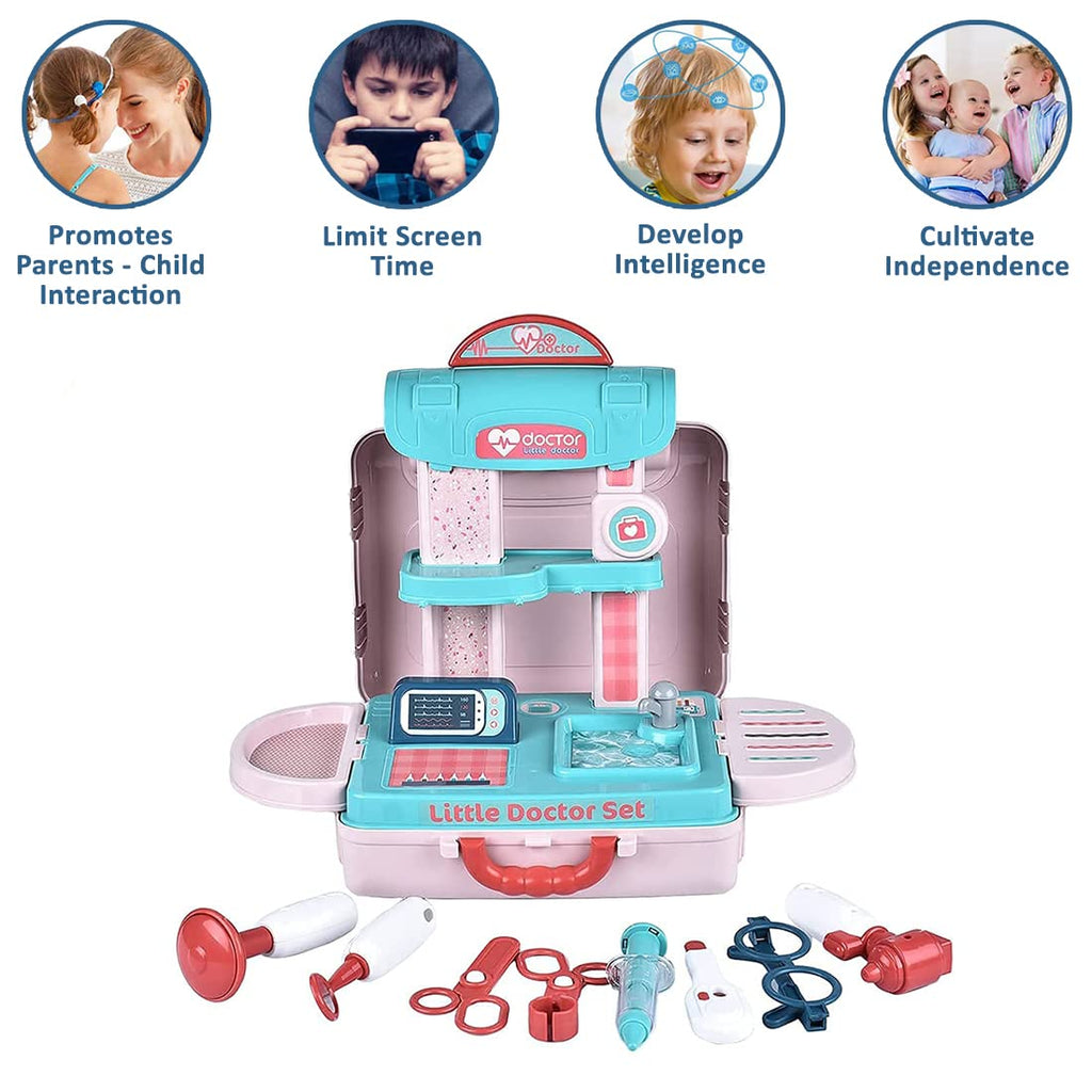 Doctor Play Set with Suitcase and 18 Pieces - Pink