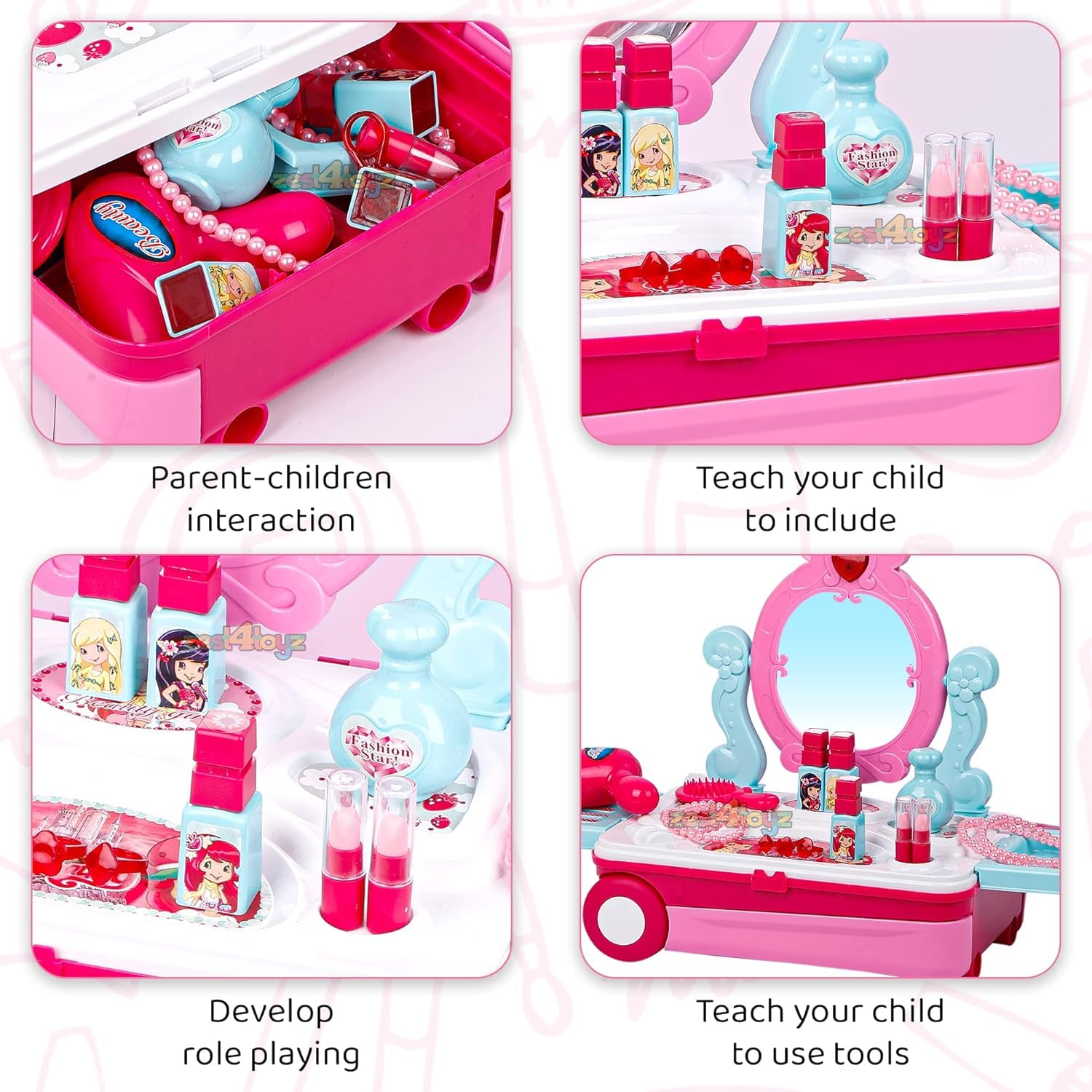 3 in 1 Beauty Makeup Plastic Pretend Play Set with Suitcase