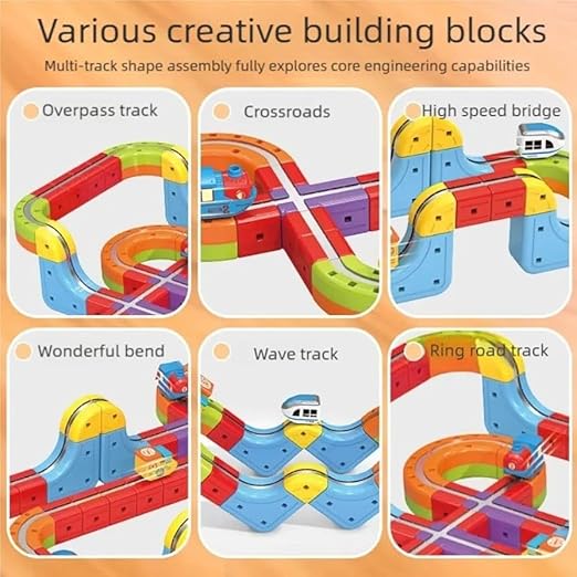 81 Pcs Track Fusion Train, Fun STEM Anti Gravity Race Track & Rail Cube Monorail, for Kids 3-10, Children’s Birthday Gifts, Best Type-C Charging (1 Car)