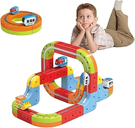 81 Pcs Track Fusion Train, Fun STEM Anti Gravity Race Track & Rail Cube Monorail, for Kids 3-10, Children’s Birthday Gifts, Best Type-C Charging (1 Car)