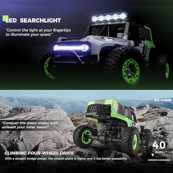 WLtoys 124006 RC Car, 1:12 Scale Remote Control Car, 4WD 40KM/H High Speed RC Truck, 2.4GHz Off-Road RC Crawler RTR with LED Lig