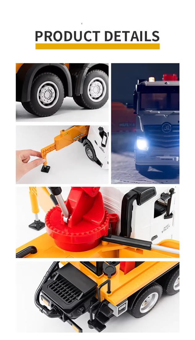 Huina 1381 1:18 11CH RC Concrete Pump Truck with 120cm Pump Arm Realistic Water Spray and Rotating Platform Construction RC Toys (1381)