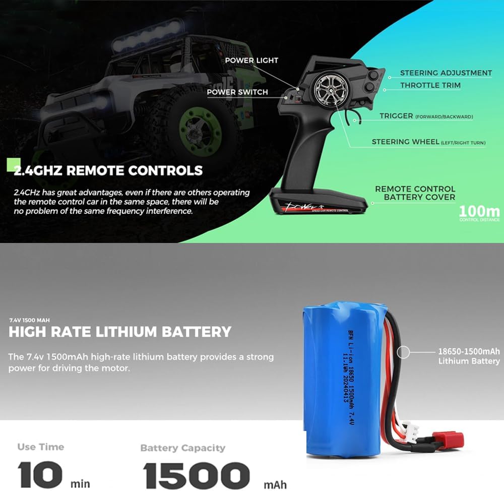 WLtoys 124006 RC Car, 1:12 Scale Remote Control Car, 4WD 40KM/H High Speed RC Truck, 2.4GHz Off-Road RC Crawler RTR with LED Lig