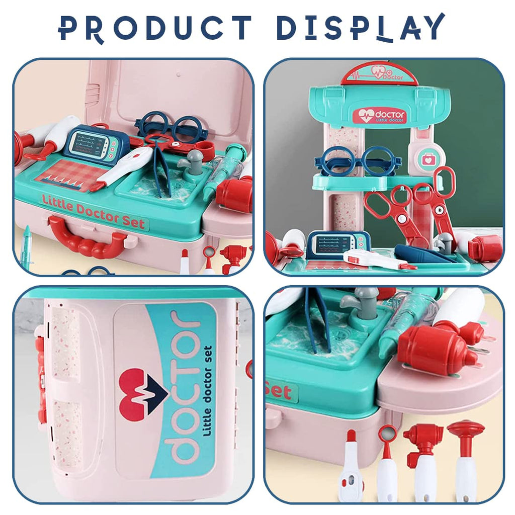 Doctor Play Set with Suitcase and 18 Pieces - Pink
