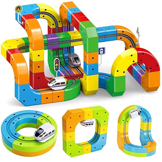 81 Pcs Track Fusion Train, Fun STEM Anti Gravity Race Track & Rail Cube Monorail, for Kids 3-10, Children’s Birthday Gifts, Best Type-C Charging (1 Car)