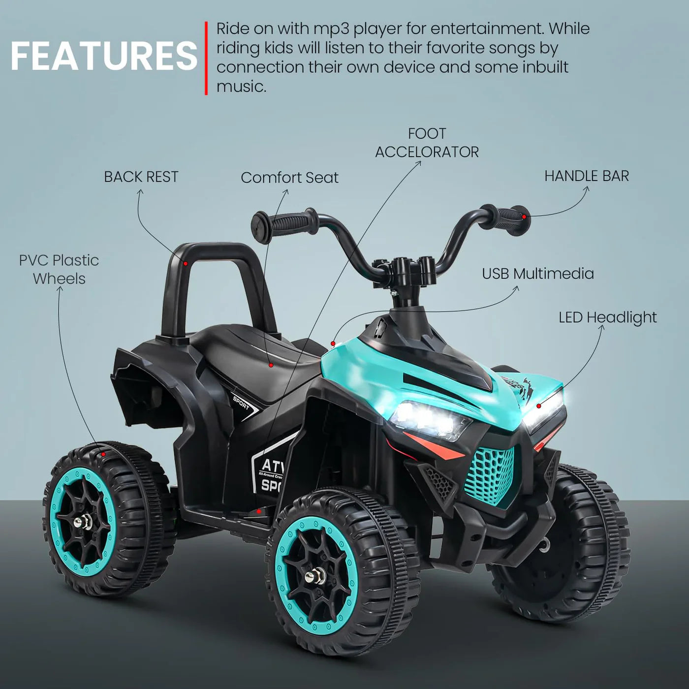 Monster ATV Rechargeable Battery Operated Electric Kids Bike  (ASH / GREEN)