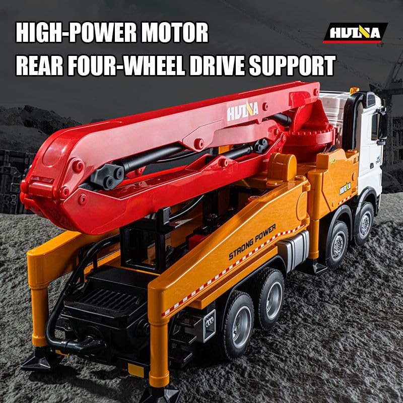Huina 1381 1:18 11CH RC Concrete Pump Truck with 120cm Pump Arm Realistic Water Spray and Rotating Platform Construction RC Toys (1381)