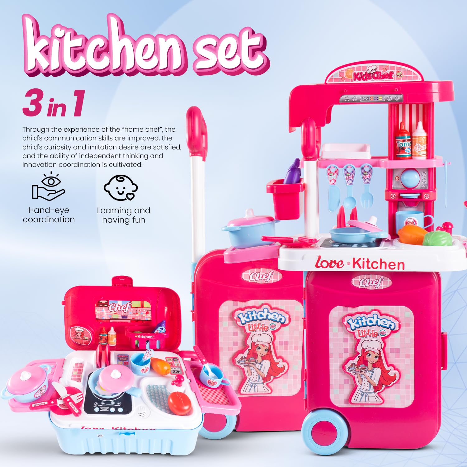 2 in 1 Pretend Play Kitchen Set for Kids Girls