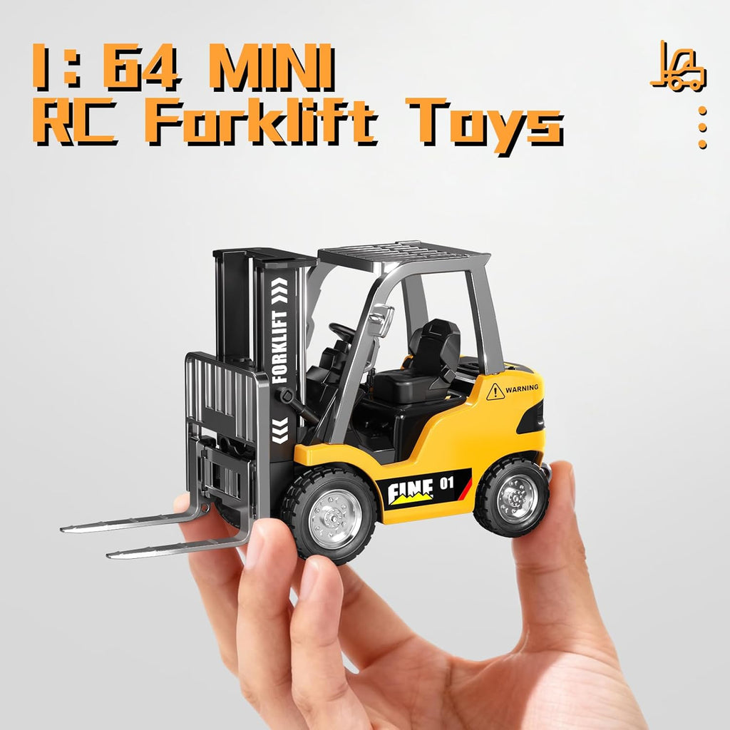 1:64 Scale Mini RC forklift| Alloy Bucket | 270° Rotation | App Control | Lights & Sound