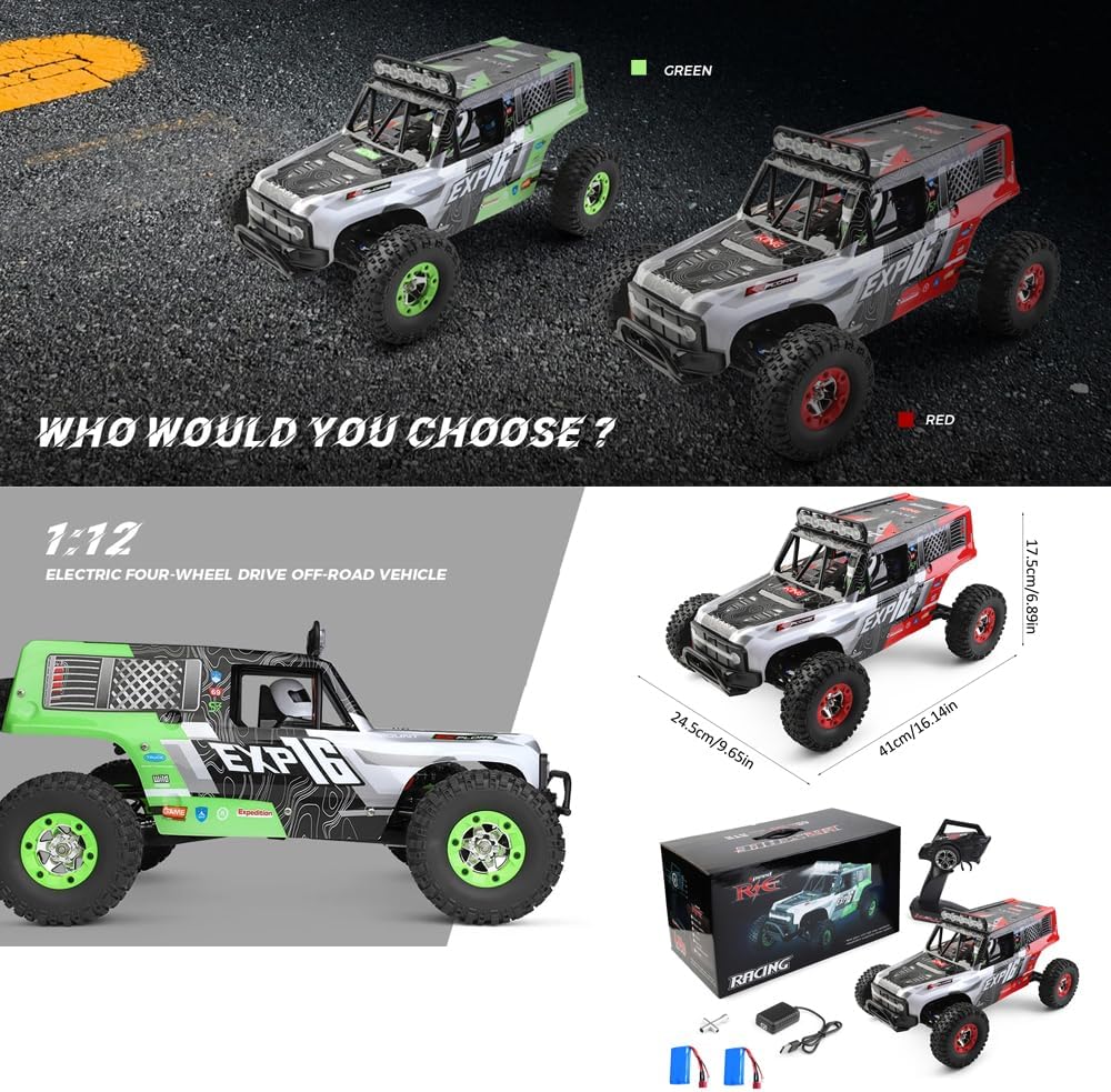 WLtoys 124006 RC Car, 1:12 Scale Remote Control Car, 4WD 40KM/H High Speed RC Truck, 2.4GHz Off-Road RC Crawler RTR with LED Lig