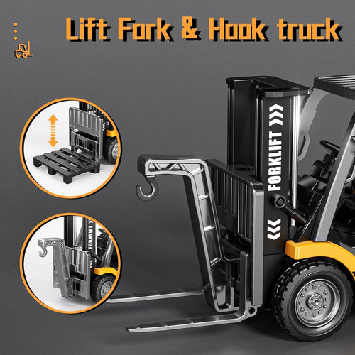 1:64 Scale Mini RC forklift| Alloy Bucket | 270° Rotation | App Control | Lights & Sound