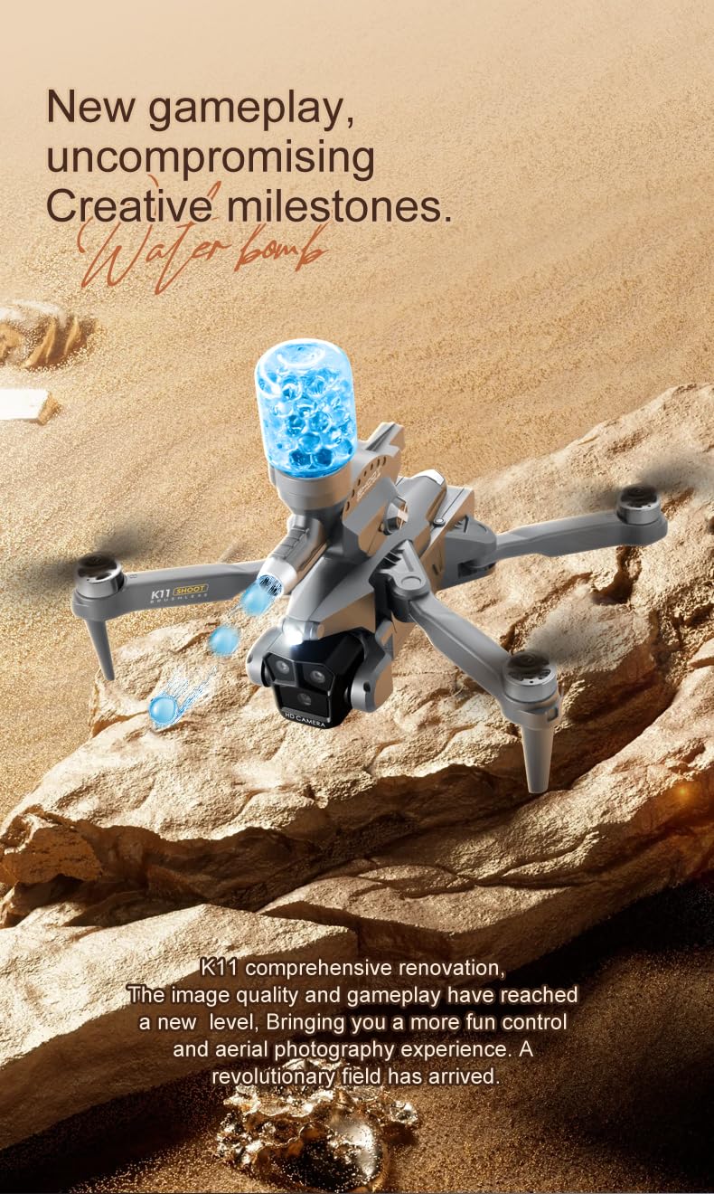 K11 Max Aerial Photography Drone with Water Bomb Launcher | 4K Triple HD Cameras | Brushless Motor | Optical Flow Positioning | Gesture Control | Real-Time HD Transmission