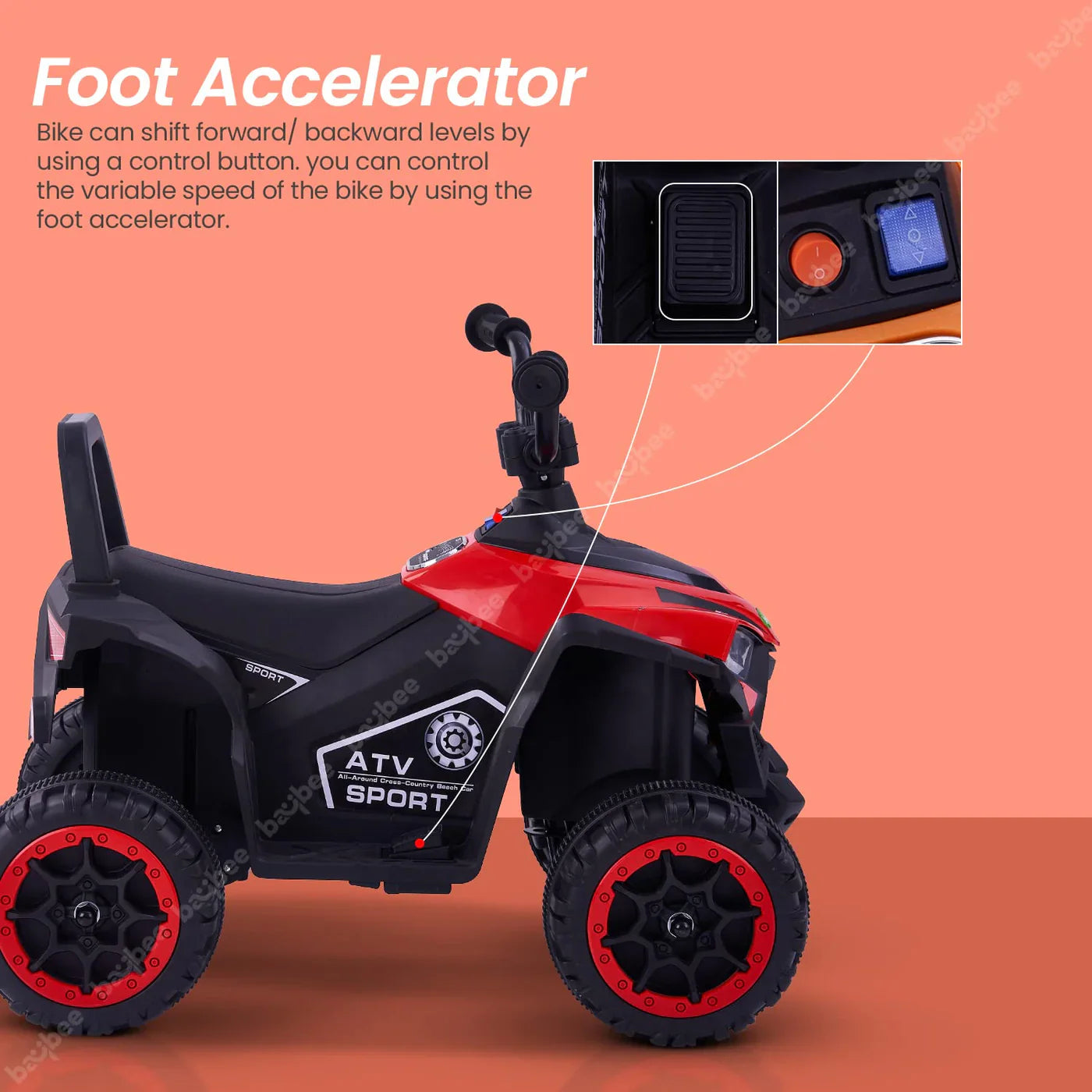 Monster ATV Rechargeable Battery Operated Electric Kids Bike  (RED)