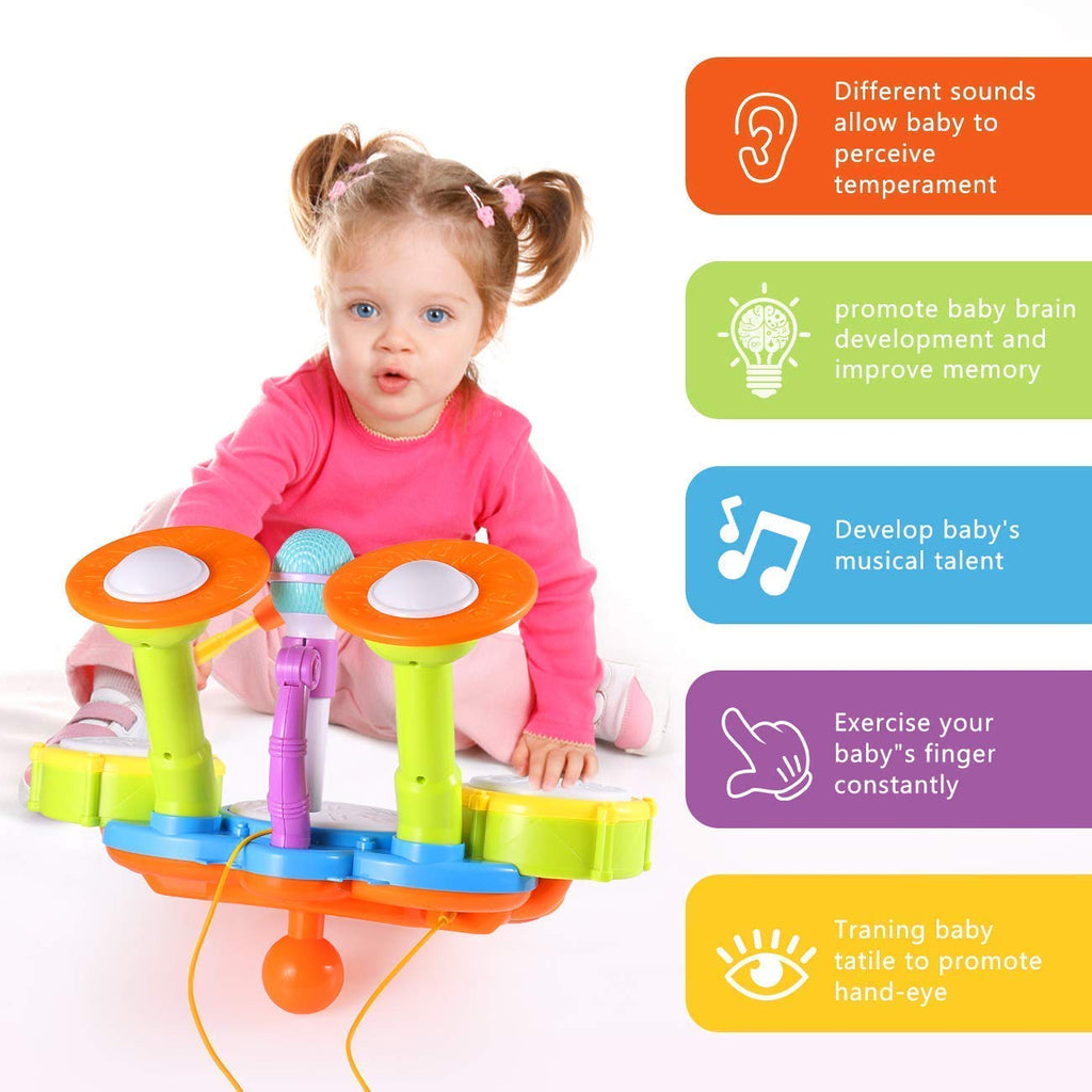 Drum Set for Toddlers with 2 Drum Sticks and Microphone