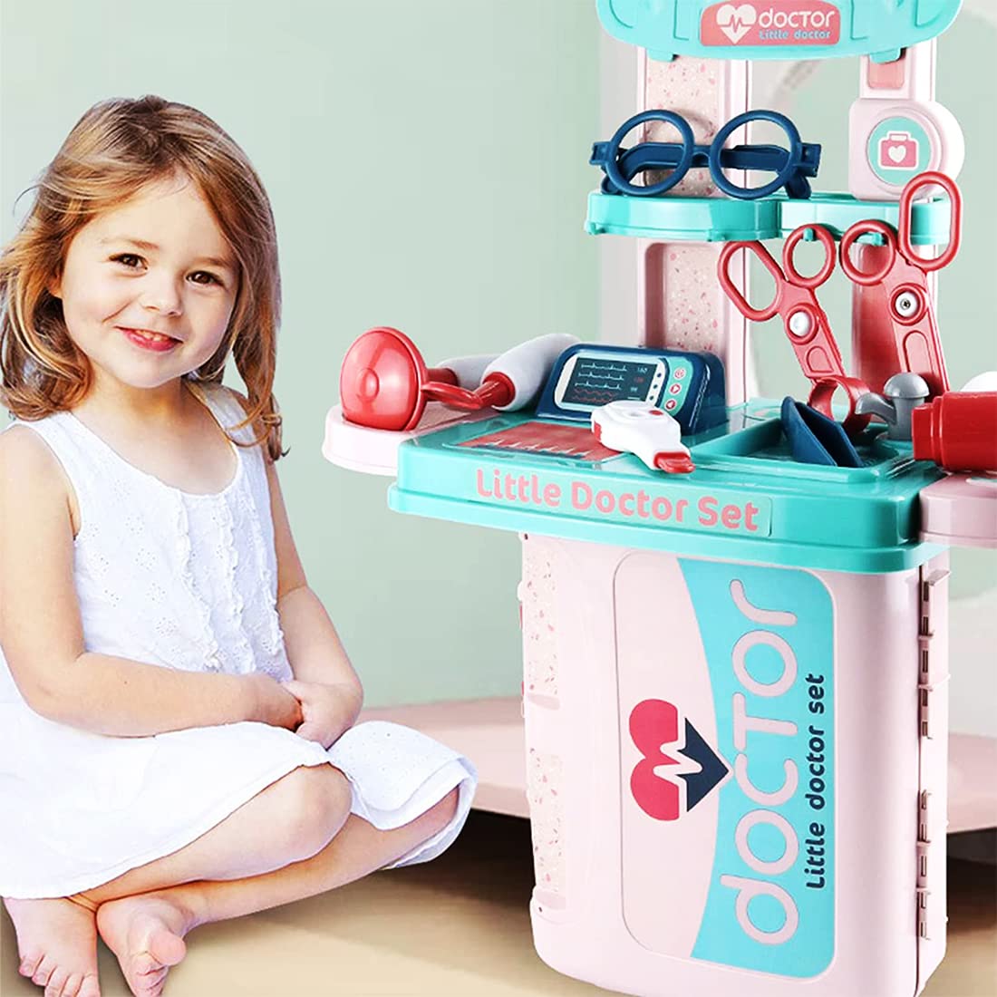 Doctor Play Set with Suitcase and 18 Pieces - Pink