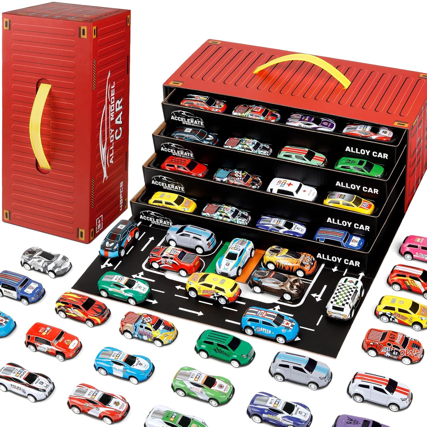 48pcs Pull Back Cars Sets Container
