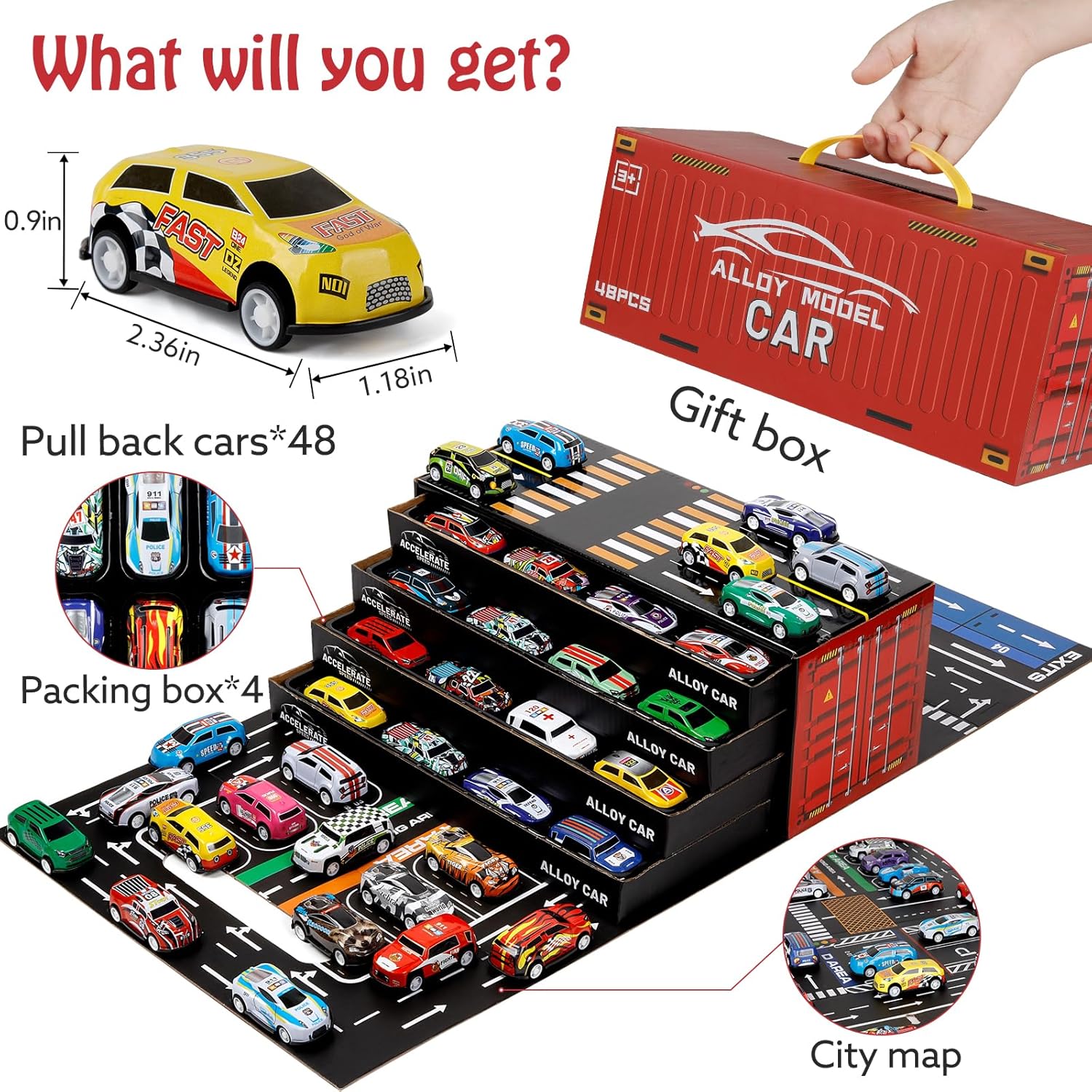 48pcs Pull Back Cars Sets Container