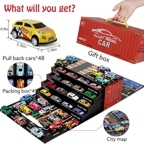 48pcs Pull Back Cars Sets Container