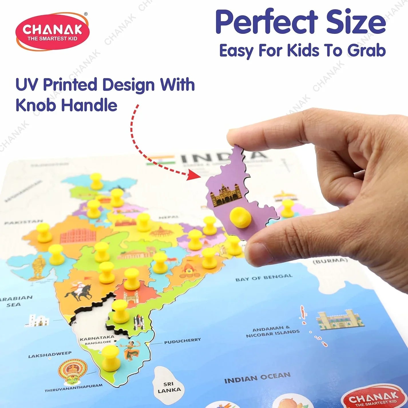 Chanak Wooden Political India Map Puzzle (18 Piece)