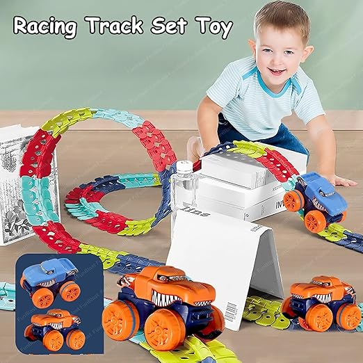 Racing Track Set Toy - Flexible and Bendable Twist Toy Set with Racing Car, B/O DIY Rapid Racing Track with Car Toys and Games for Boys, Girls, Kids (102 Pcs) - Multicolor