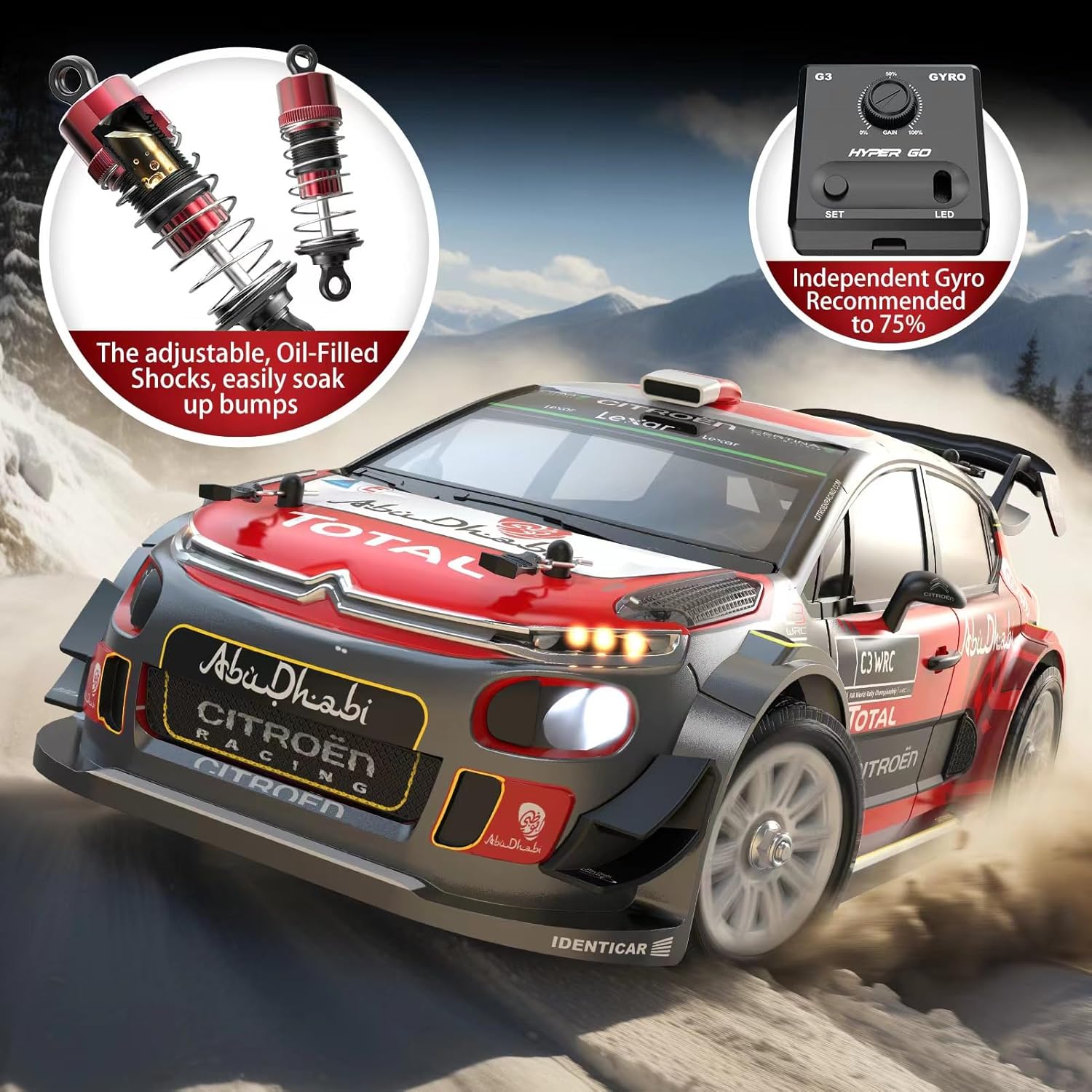 MJX Hyper GO 14303 1/14 Citroen C3 Fast RC Cars for Adults, Max 40mph Brushless RC Drift Car with Gyro, 4WD RTR High Speed RC Rally Car, 2 of 2000 mAh Drifting RC Remote Control Car for Adult