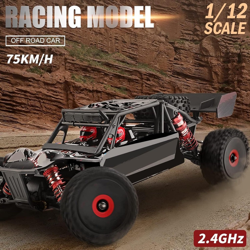 WLtoys 124016 RC Car, 1:12 Scale Remote Control Car, 4WD 75km/h High Speed Racing Car, 2.4GHz All Terrain Off Road RC Truck RTR with Brushless Motor and Metal Chassis for Kids Adults (Black)