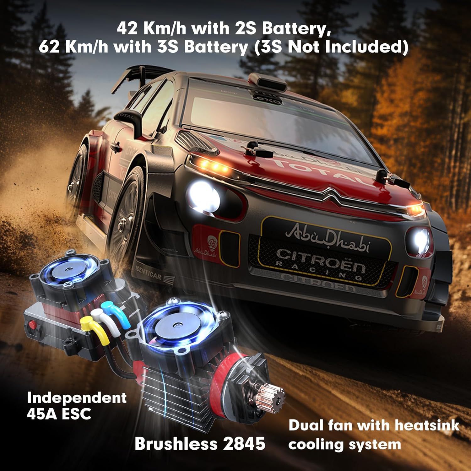 MJX Hyper GO 14303 1/14 Citroen C3 Fast RC Cars for Adults, Max 40mph Brushless RC Drift Car with Gyro, 4WD RTR High Speed RC Rally Car, 2 of 2000 mAh Drifting RC Remote Control Car for Adult