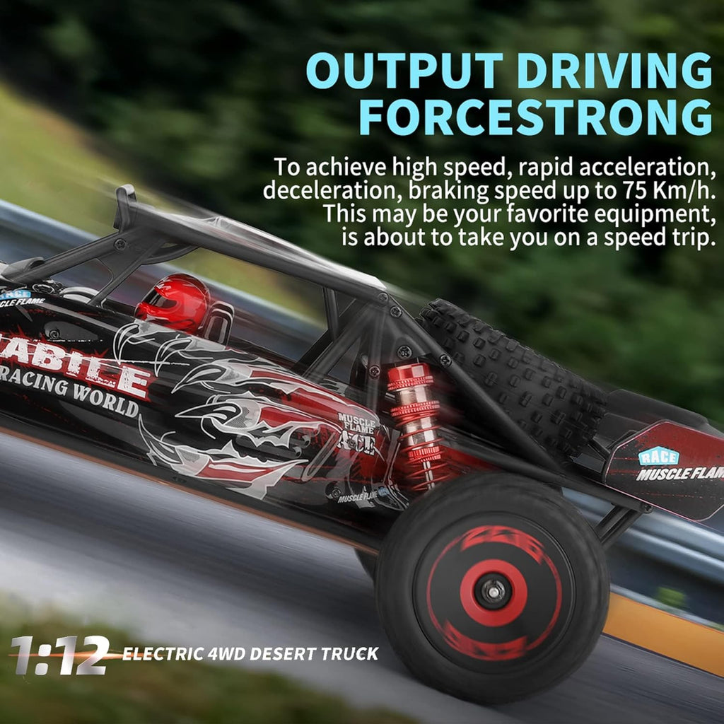 WLtoys 124016 RC Car, 1:12 Scale Remote Control Car, 4WD 75km/h High Speed Racing Car, 2.4GHz All Terrain Off Road RC Truck RTR with Brushless Motor and Metal Chassis for Kids Adults (Black)
