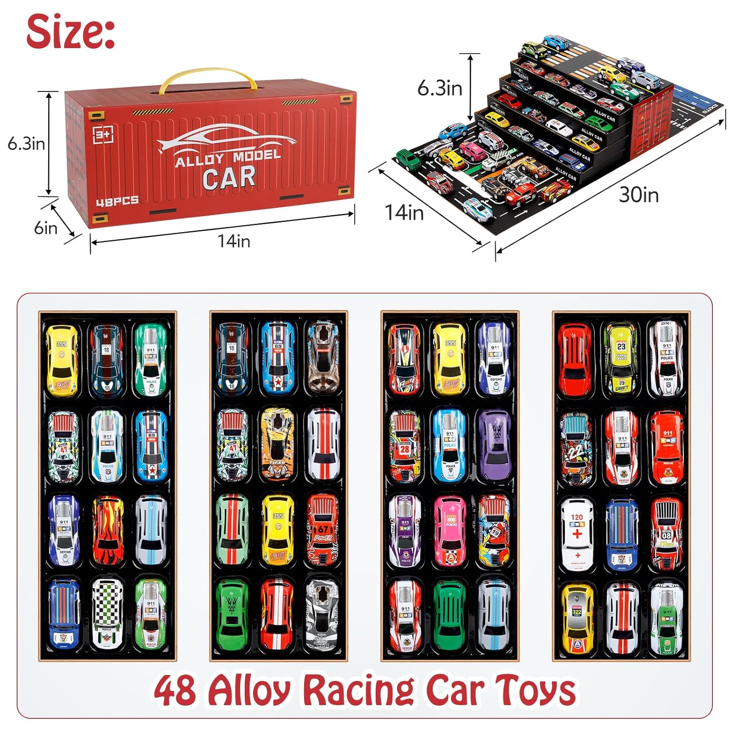 48pcs Pull Back Cars Sets Container