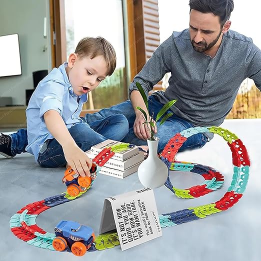 Racing Track Set Toy - Flexible and Bendable Twist Toy Set with Racing Car, B/O DIY Rapid Racing Track with Car Toys and Games for Boys, Girls, Kids (102 Pcs) - Multicolor