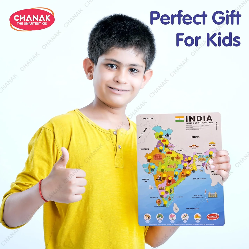 Chanak Wooden Political India Map Puzzle (18 Piece)