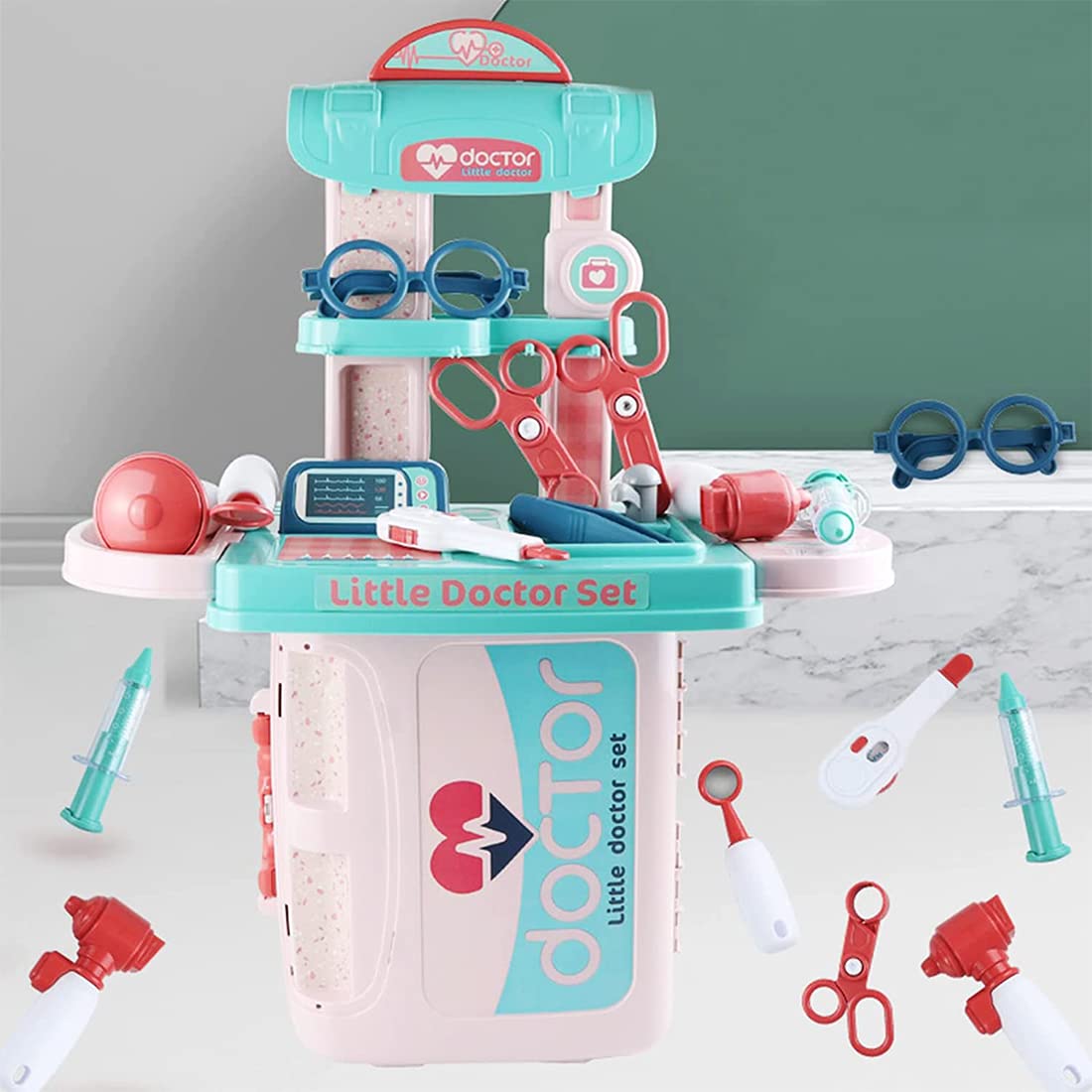 Doctor Play Set with Suitcase and 18 Pieces - Pink