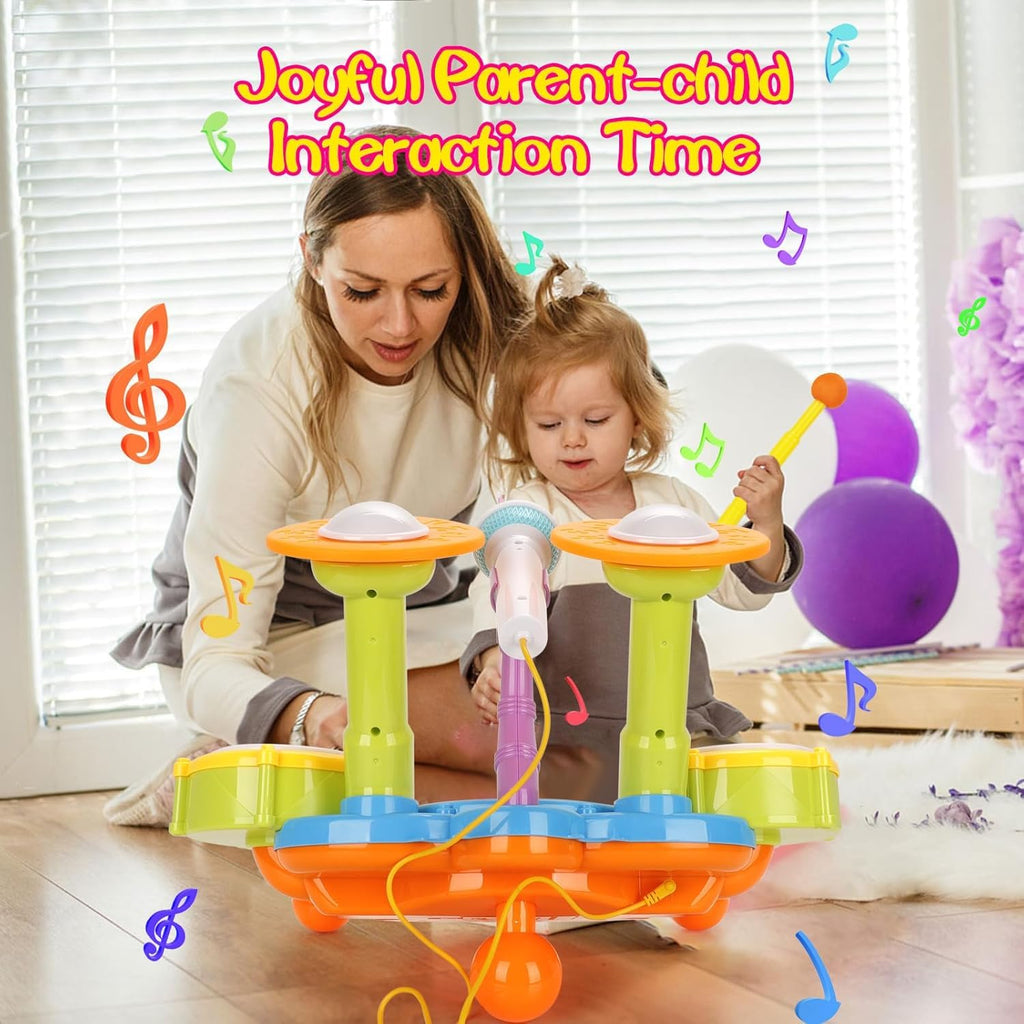 Drum Set for Toddlers with 2 Drum Sticks and Microphone