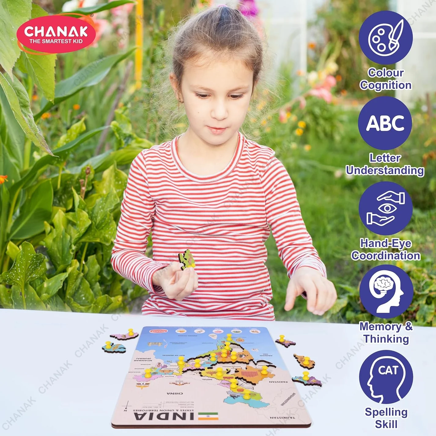 Chanak Wooden Political India Map Puzzle (18 Piece)