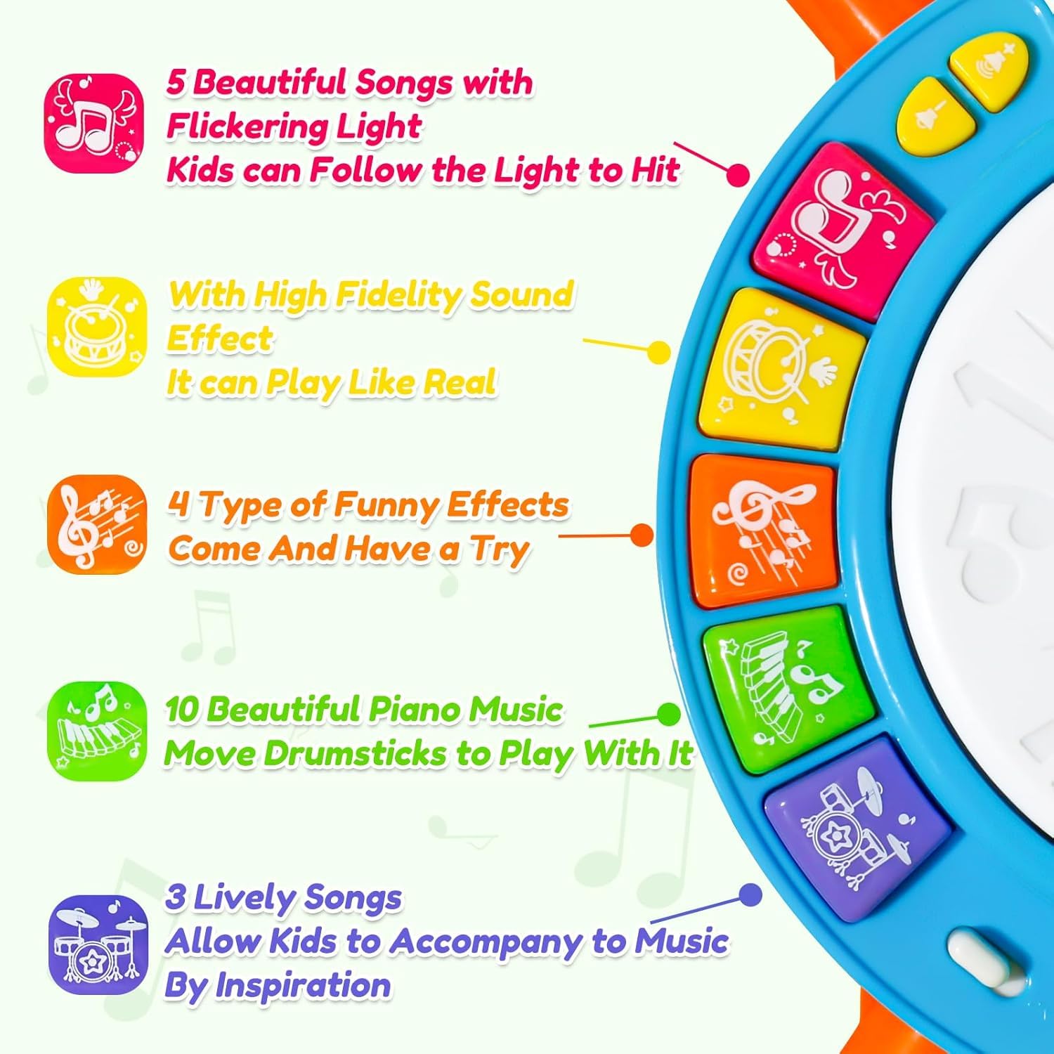 Drum Set for Toddlers with 2 Drum Sticks and Microphone