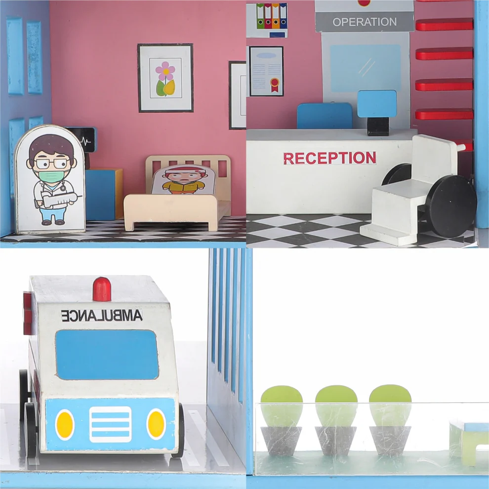 Chanak Wooden Hospital Set for Kids (18 Pieces)
