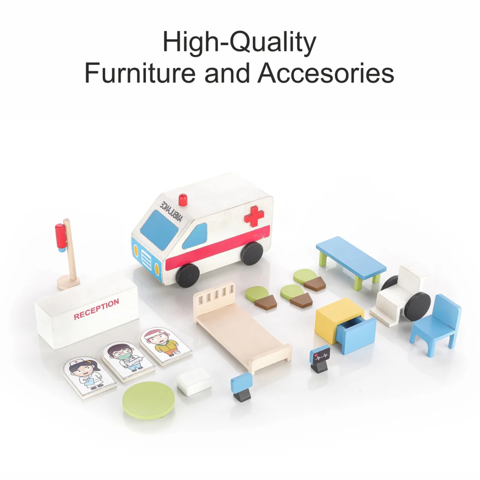 Chanak Wooden Hospital Set for Kids (18 Pieces)