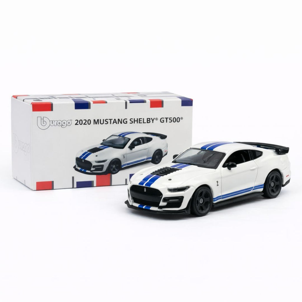 Bburago 2020 Ford Mustang Shelby GT500 – White | 1:64 Scale Die-Cast Muscle Car Model