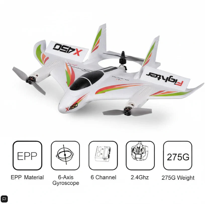 GoolRC WLtoys XK X450 Aviator Airplane 2.4GHz 6 Channel Brushless Motor RC Aircraft