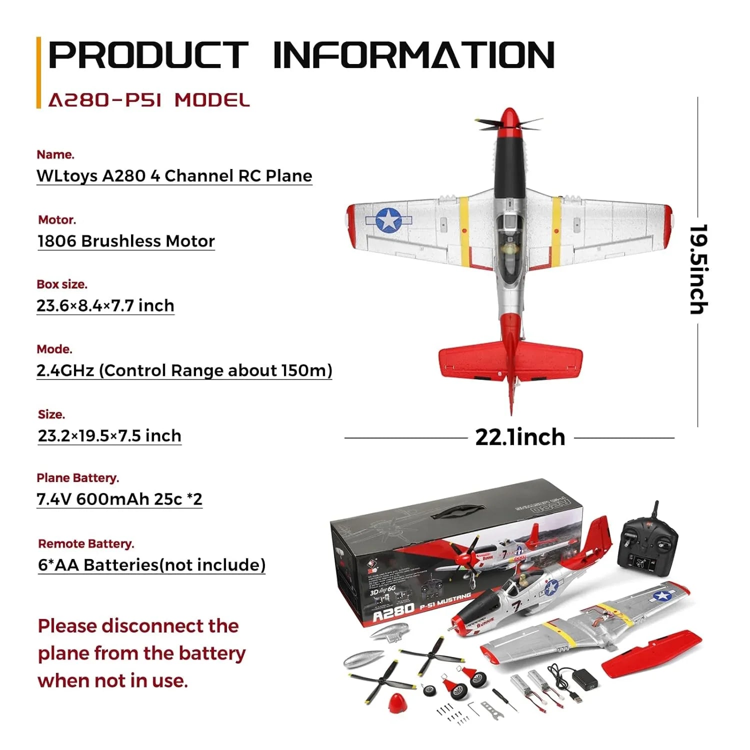 WLTOYS XK P51 Mustang 6G/3D Brushless RC Plane