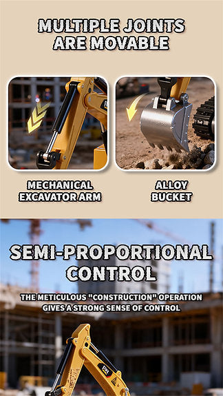1:64 Scale Mini RC Excavator | Alloy Bucket | 270° Rotation | App Control | Lights & Sound